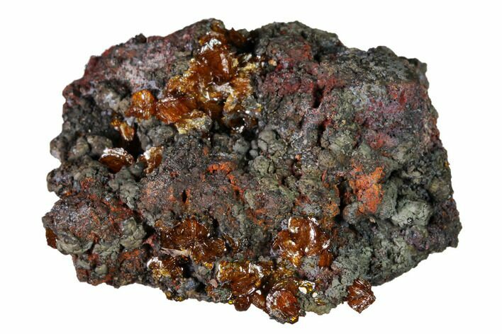 Red-Orange Descloizite Crystals on Matrix - Apex Mine, Mexico #155897